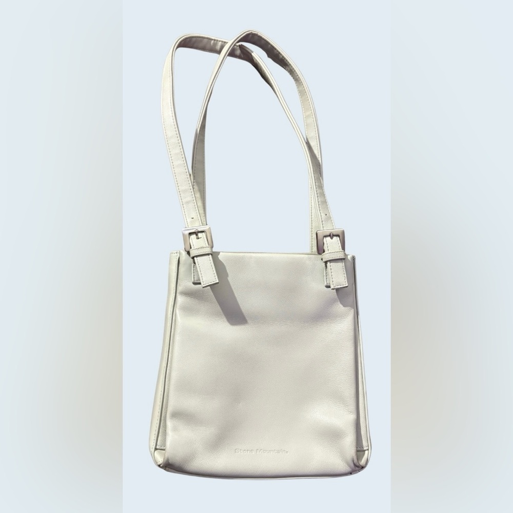 Stone Mountain Light Blue Faux Leather Shoulder Bag Purse Triple Compartment